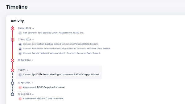 Collaborate on risk management plans from a convenient timeline